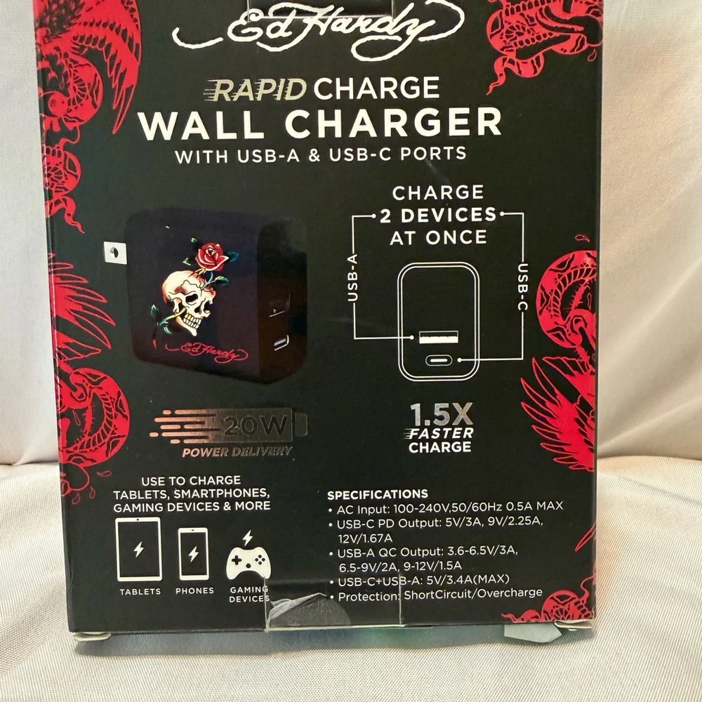 Ed Hardy Black and Red Wall Charger with Skull Design